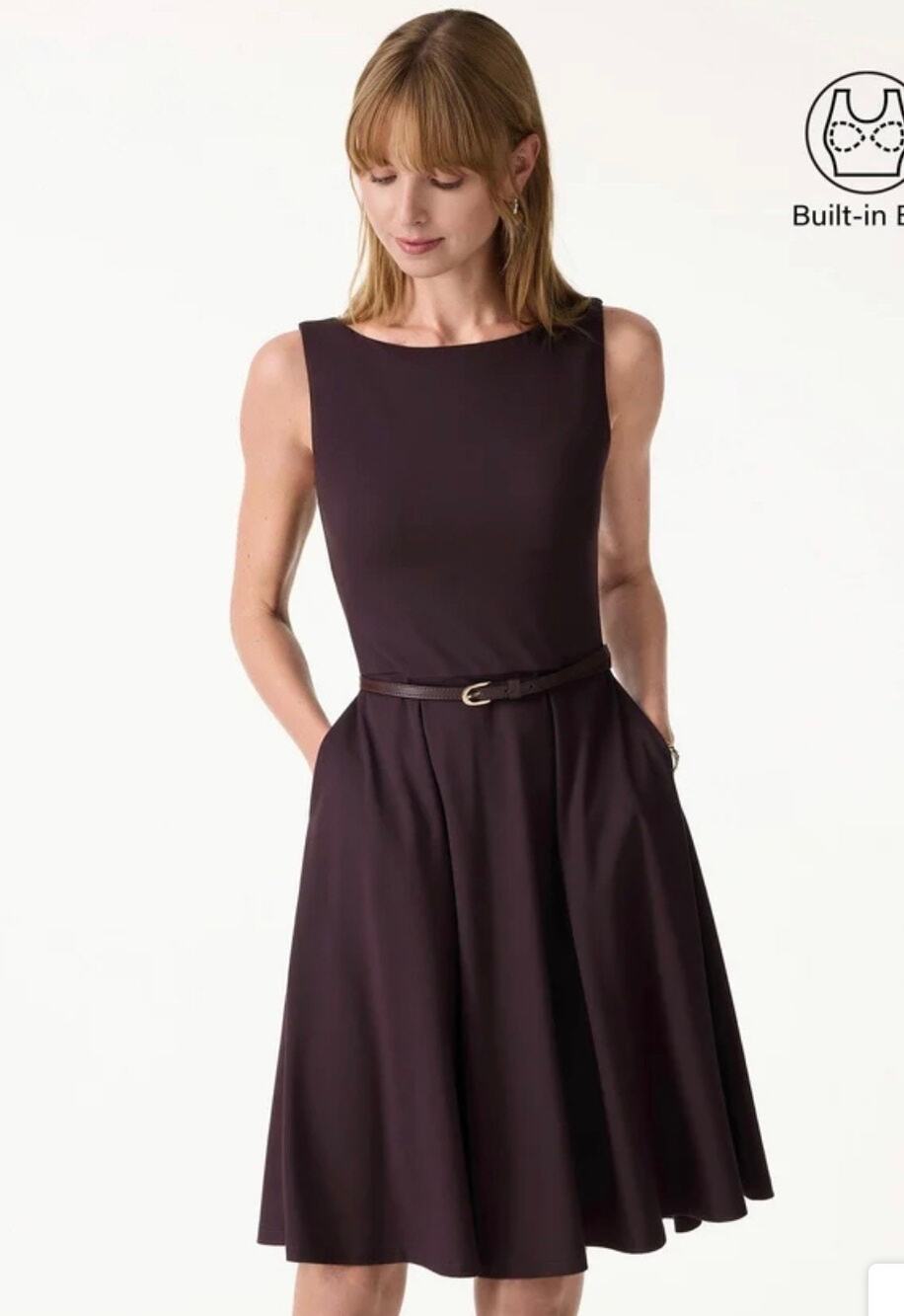 OGL Navy Blue Spaghetti Strap Midi Dress Size L Built-In Bra Casual NWT